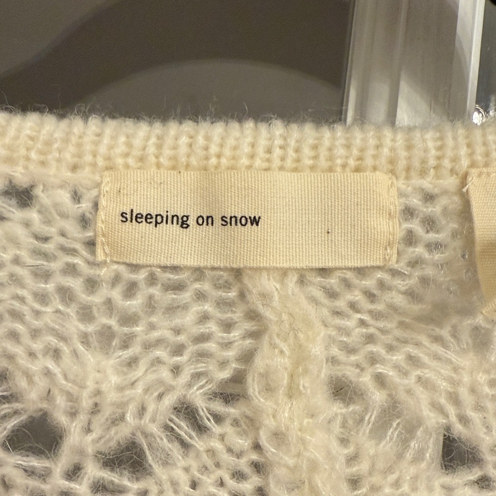 ANTHROPOLOGIE SLEEPING ON SNOW Women's Ivory Knit Fringe Open Poncho Cardigan - Picture 3 of 4